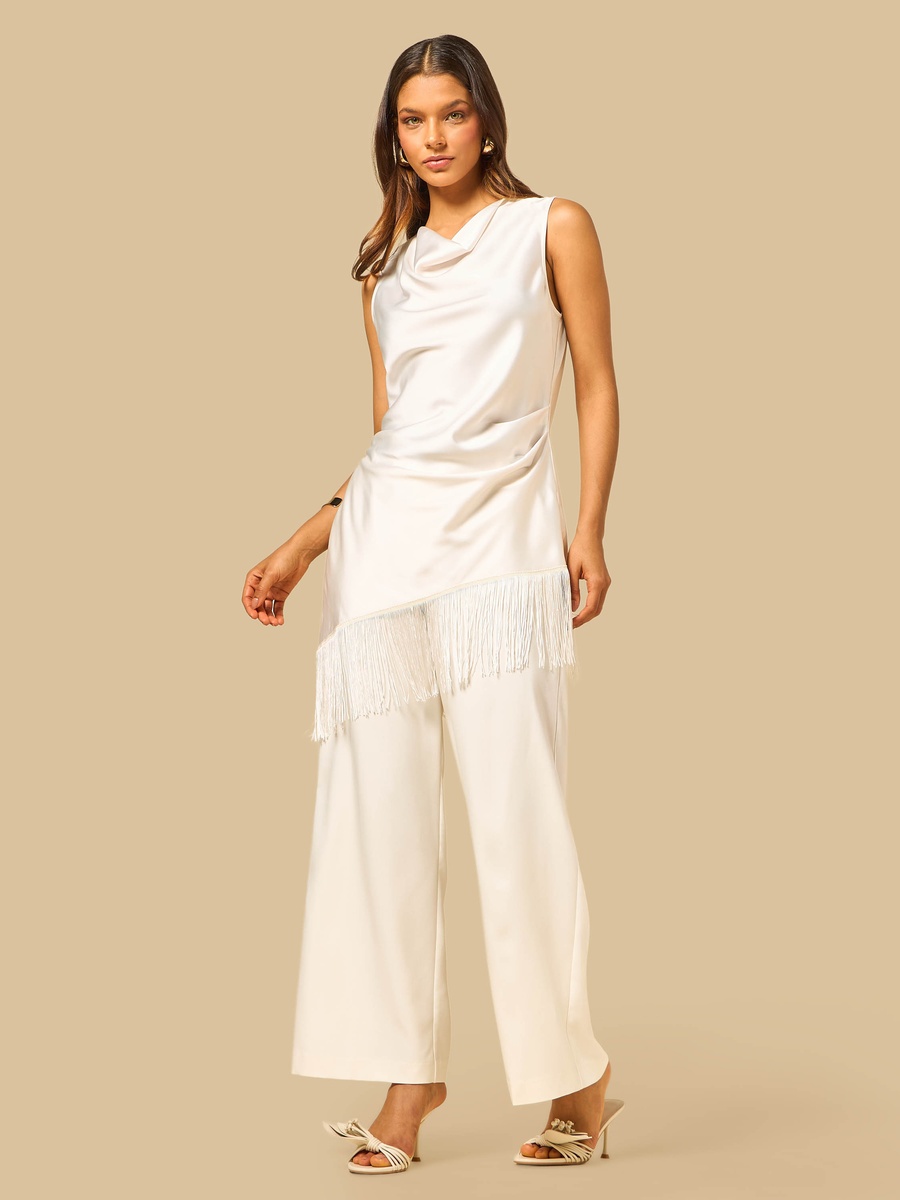 Satin Tunic with Fringed Hem
