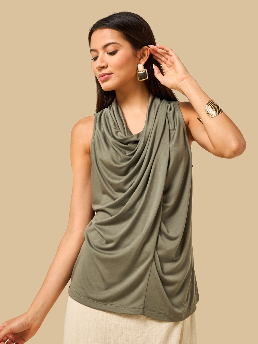 Cowl Neck Sleeveless Drape Top