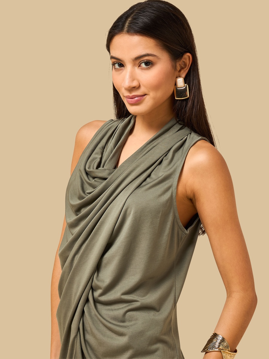 Cowl Neck Sleeveless Drape Top