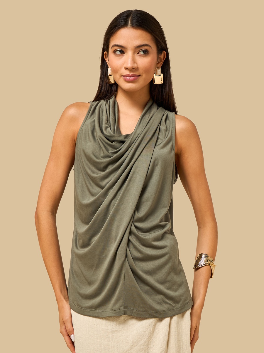 Cowl Neck Sleeveless Drape Top