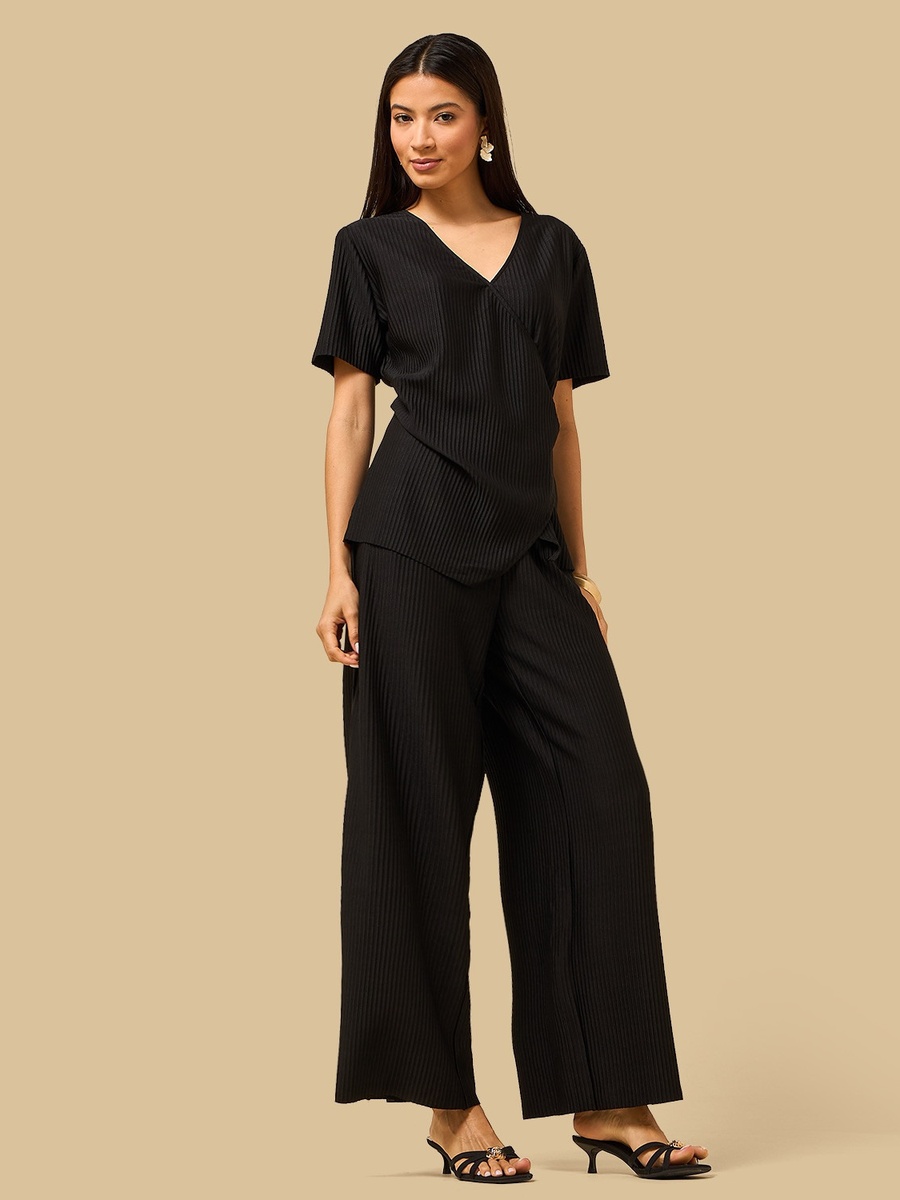 Pleated Wrap Top with Metal Trim