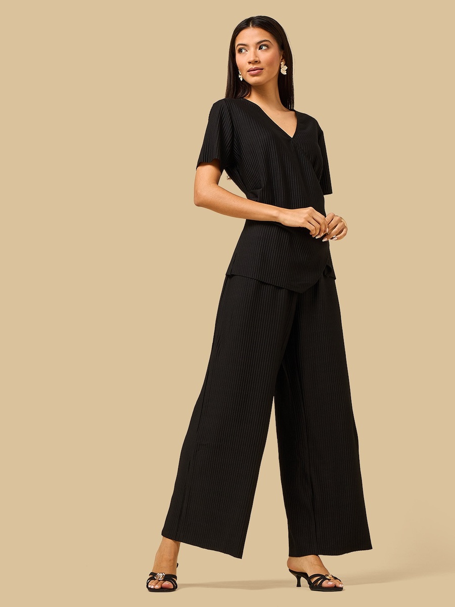 Pleated Wrap Top with Metal Trim