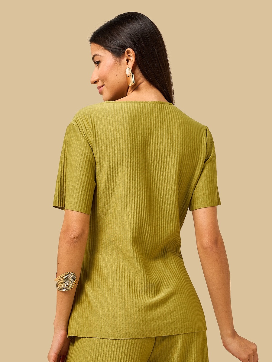 Pleated Wrap Top with Metal Trim