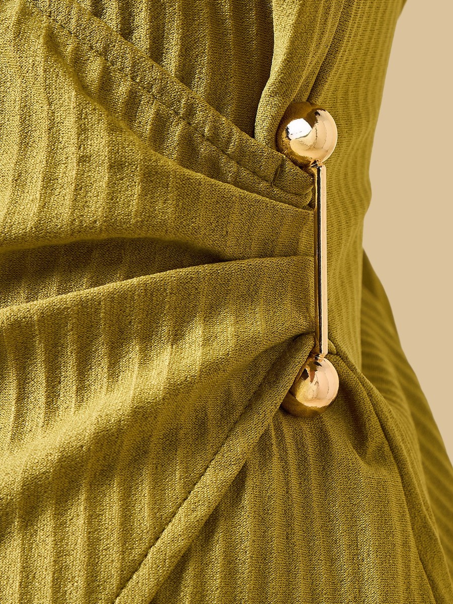 Pleated Wrap Top with Metal Trim