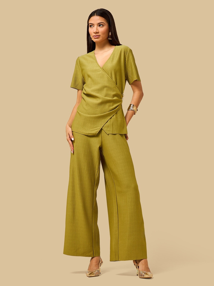 Pleated Wrap Top with Metal Trim
