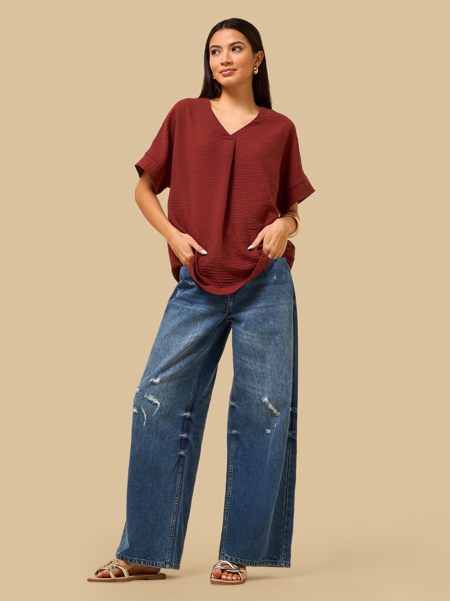 Textured V Neck Top