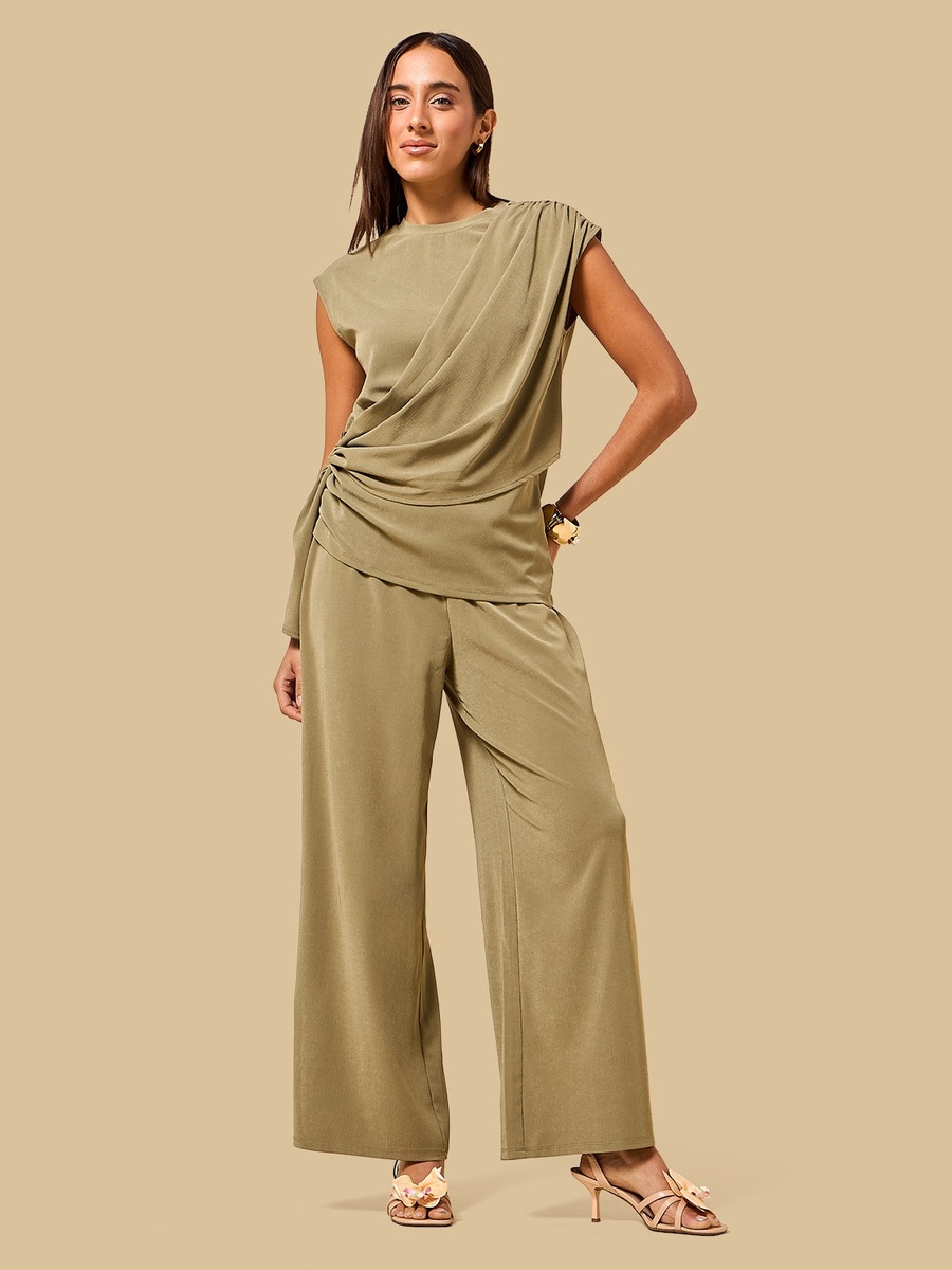 Metal Accent Sleeveless Draped Top