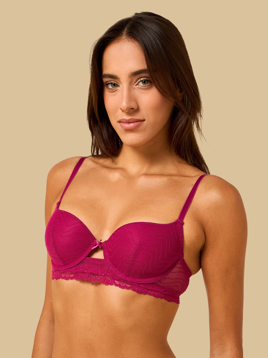 Lace Trim Jacquard Wired Demi Bra