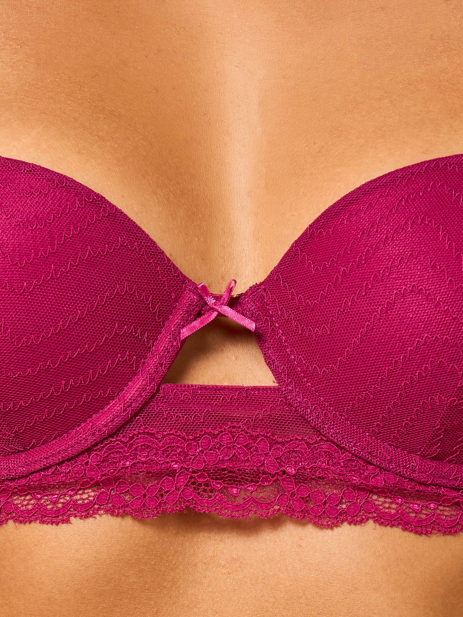 Lace Trim Jacquard Wired Demi Bra