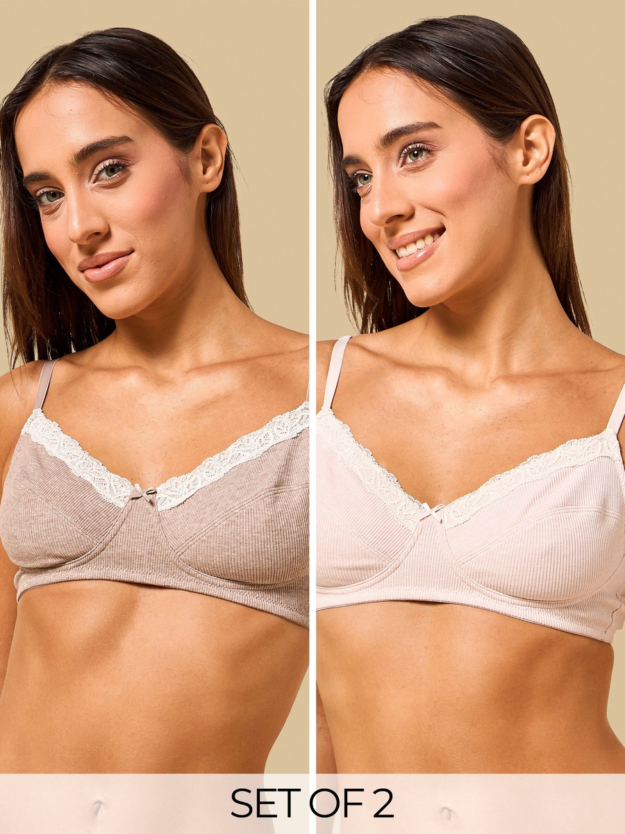 Pack of 2 - Lace Trim Non-Padded Non-Wired Bra