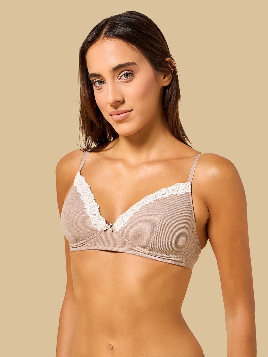 Pack of 2 - Lace Trim Padded Non-Wired A-Frame Bra