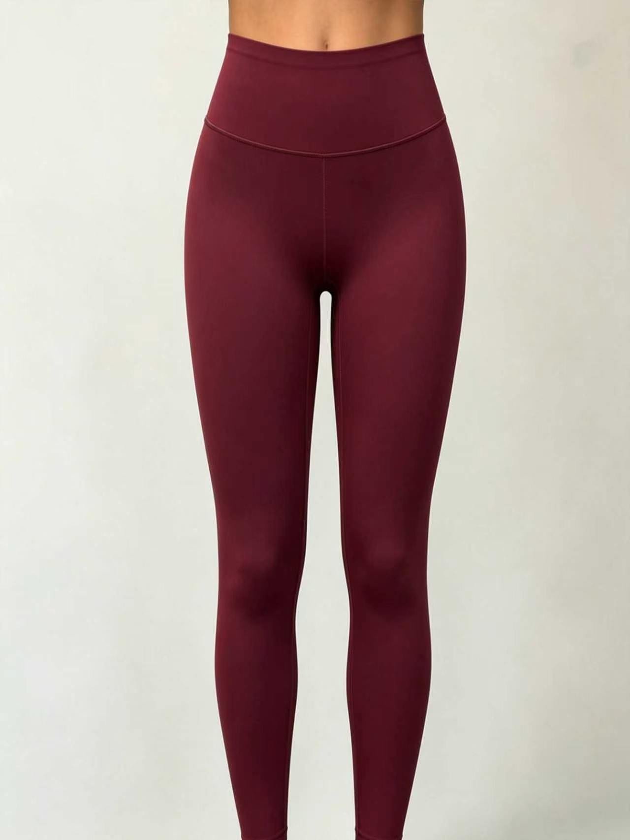 Burgundy High-Waist Plain Yoga Leggings
