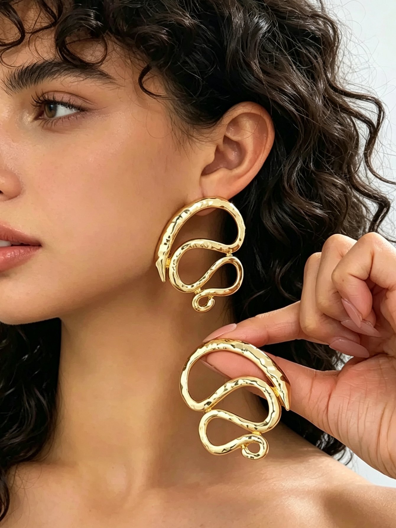 Gold Tone Wavy Statement Earrings for Women - Casual  Style