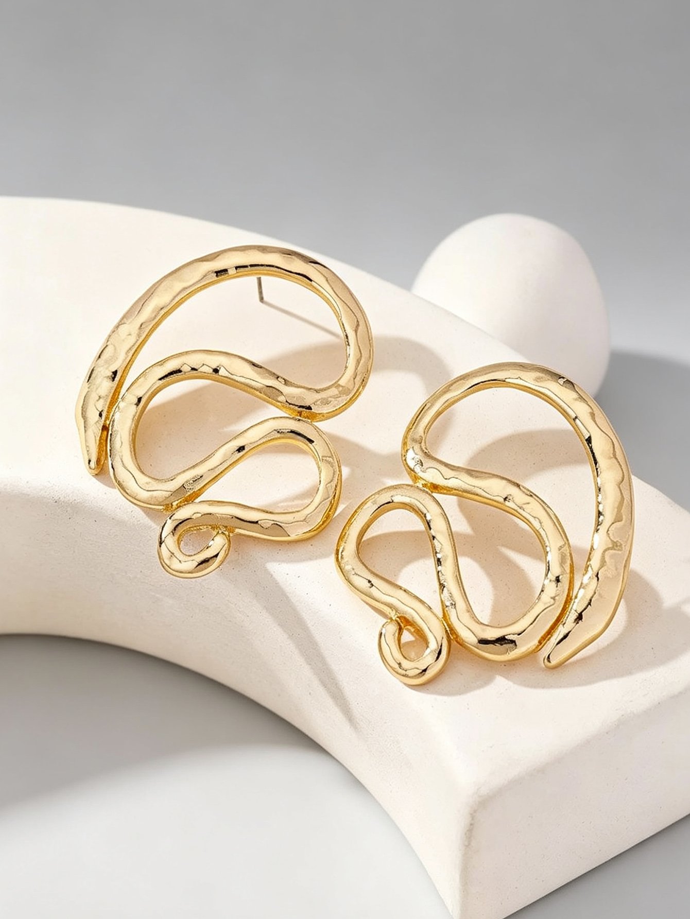 Gold Tone Wavy Statement Earrings for Women - Casual  Style