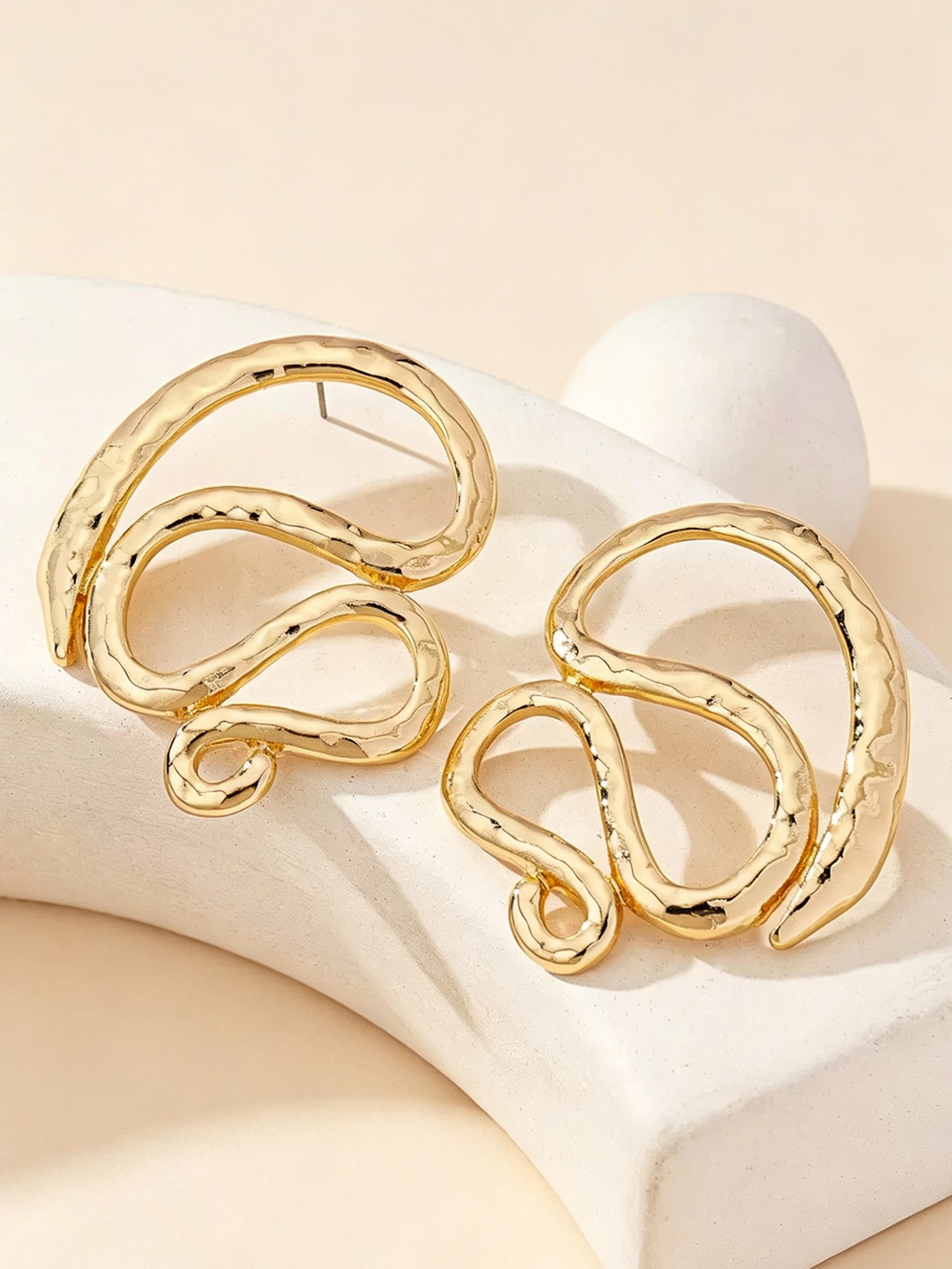 Gold Tone Wavy Statement Earrings for Women - Casual  Style