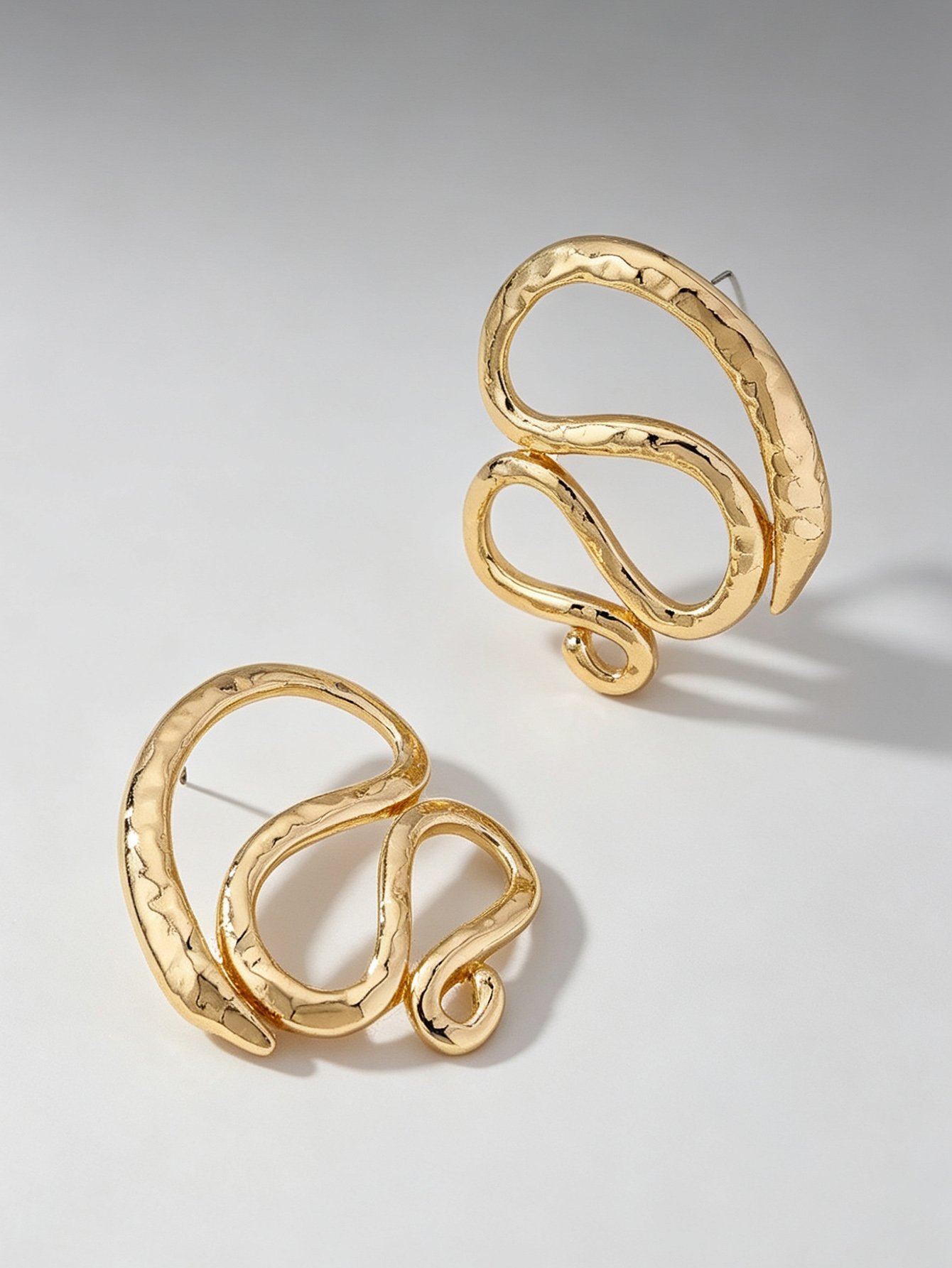 Gold Tone Wavy Statement Earrings for Women - Casual  Style