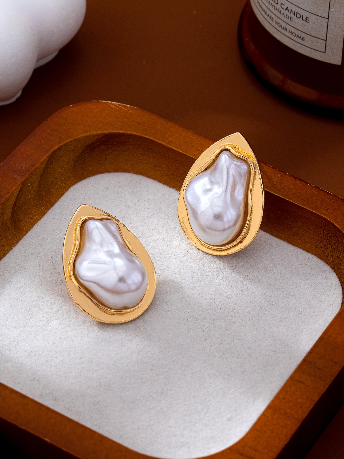 Gold Teardrop Baroque Pearl Stud Earrings for Women - Casual 