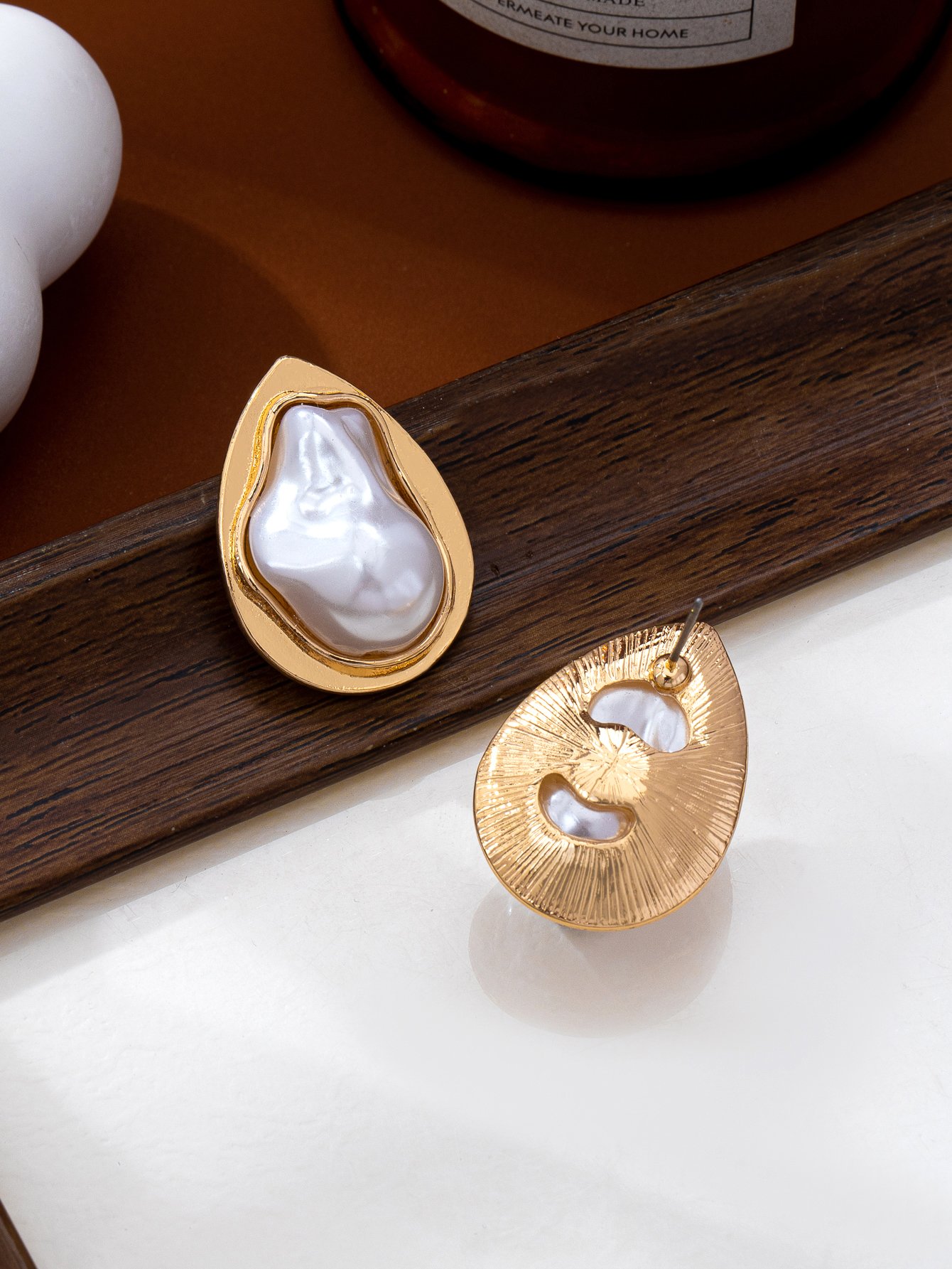 Gold Teardrop Baroque Pearl Stud Earrings for Women - Casual 