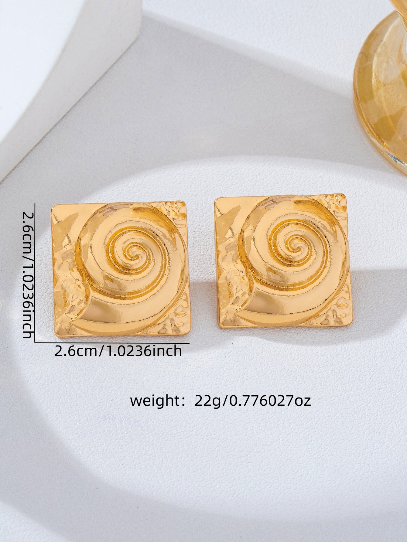 Gold Square Spiral Stud Earrings for Women - Casual 