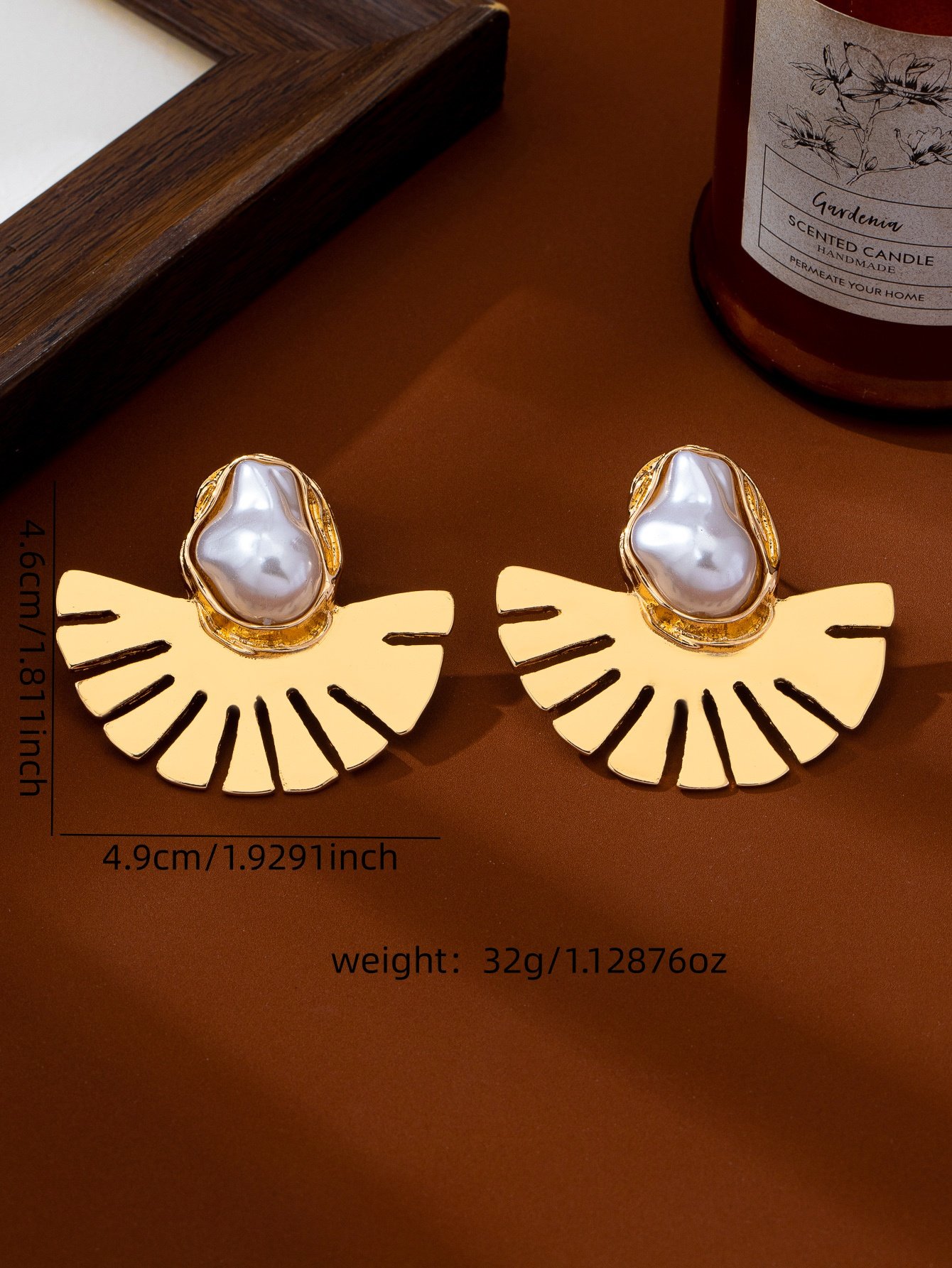Gold Fan-Shaped Baroque Pearl Stud Earrings for Women