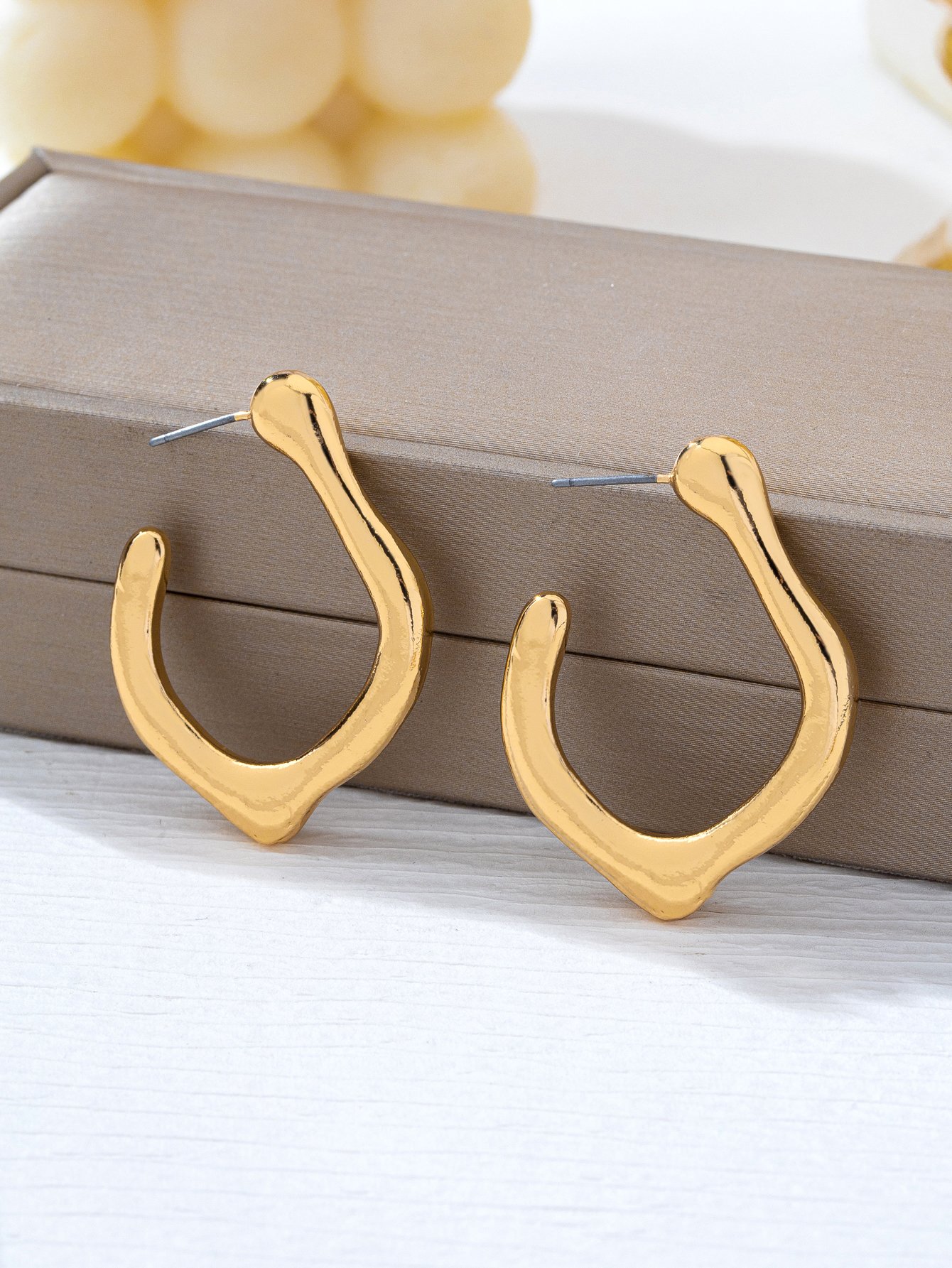 Gold Irregular Hoop Earrings for Women - Casual Modern Style