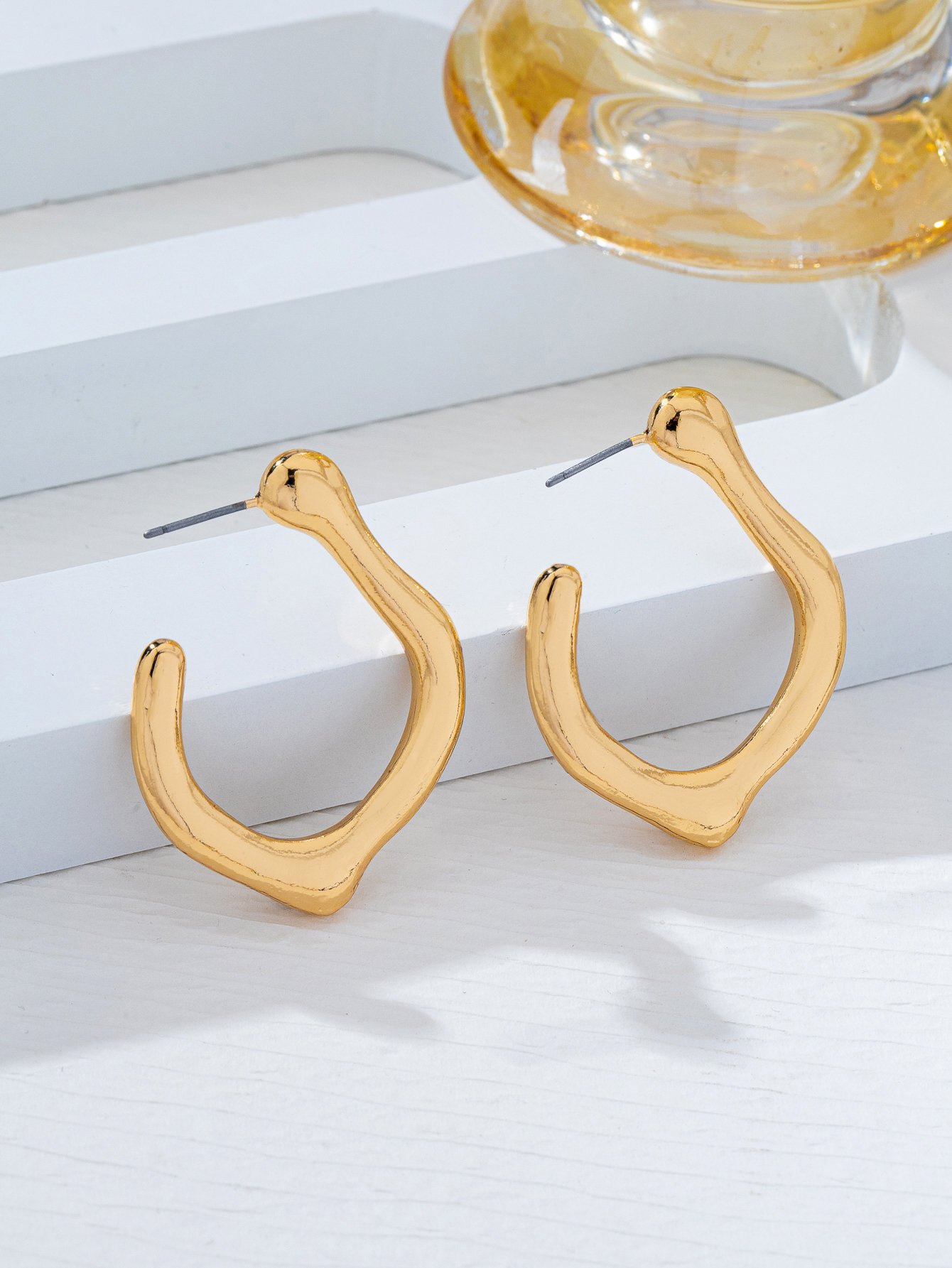 Gold Irregular Hoop Earrings for Women - Casual Modern Style
