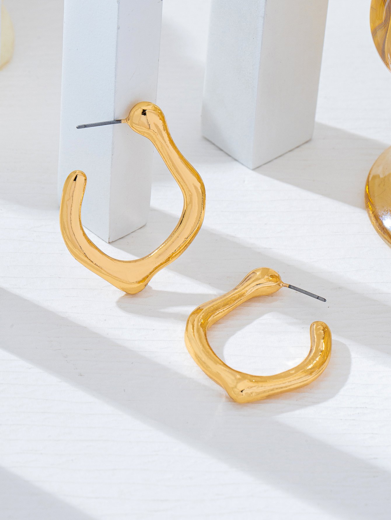 Gold Irregular Hoop Earrings for Women - Casual Modern Style