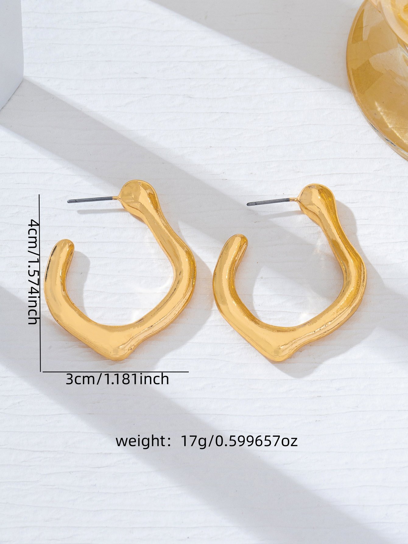Gold Irregular Hoop Earrings for Women - Casual Modern Style