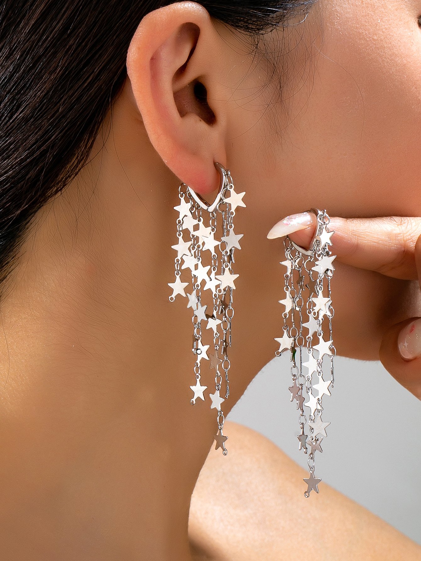 Star Dangle Hoop Earrings for Women - Casual Western Style
