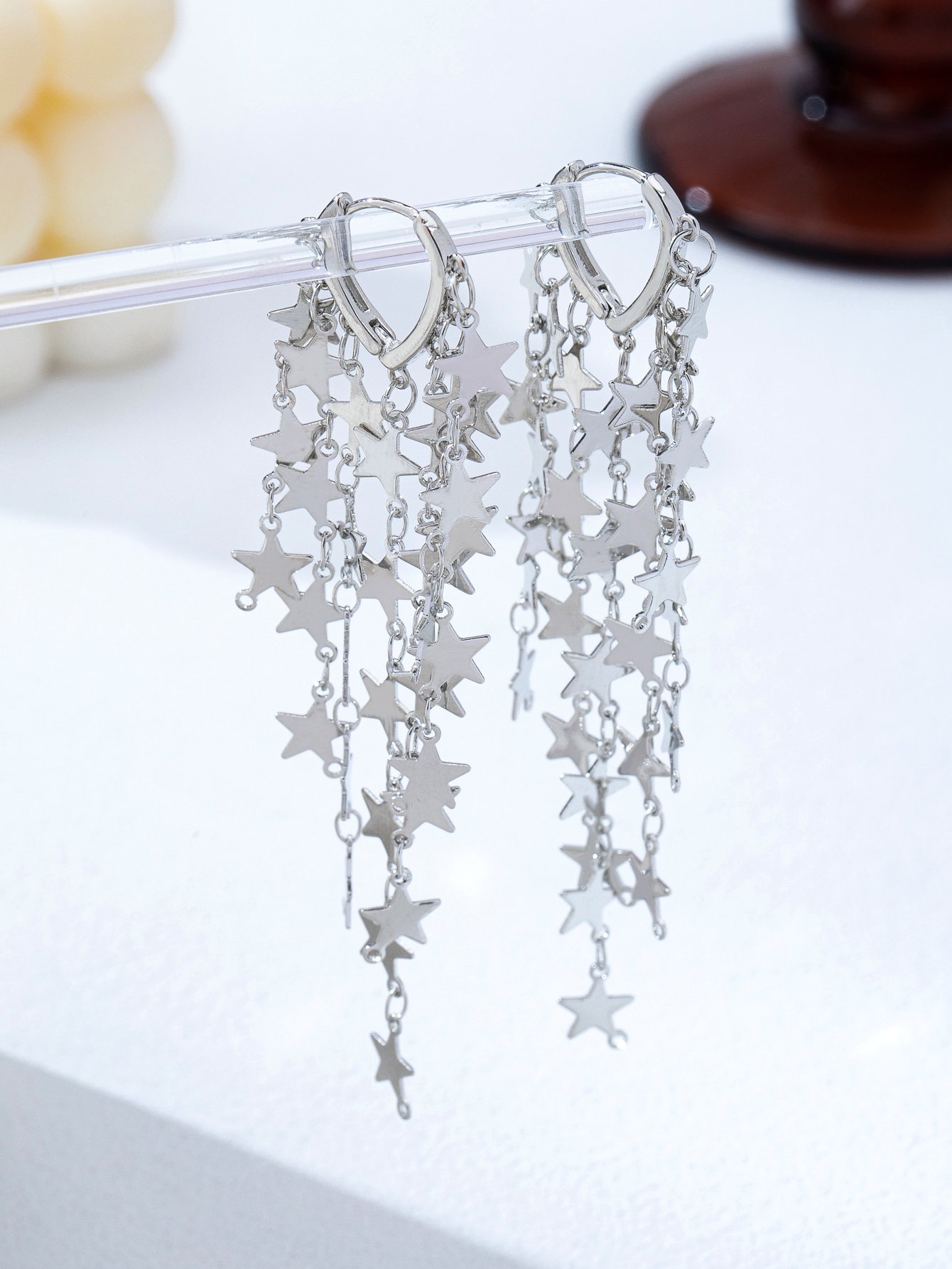 Star Dangle Hoop Earrings for Women - Casual Western Style