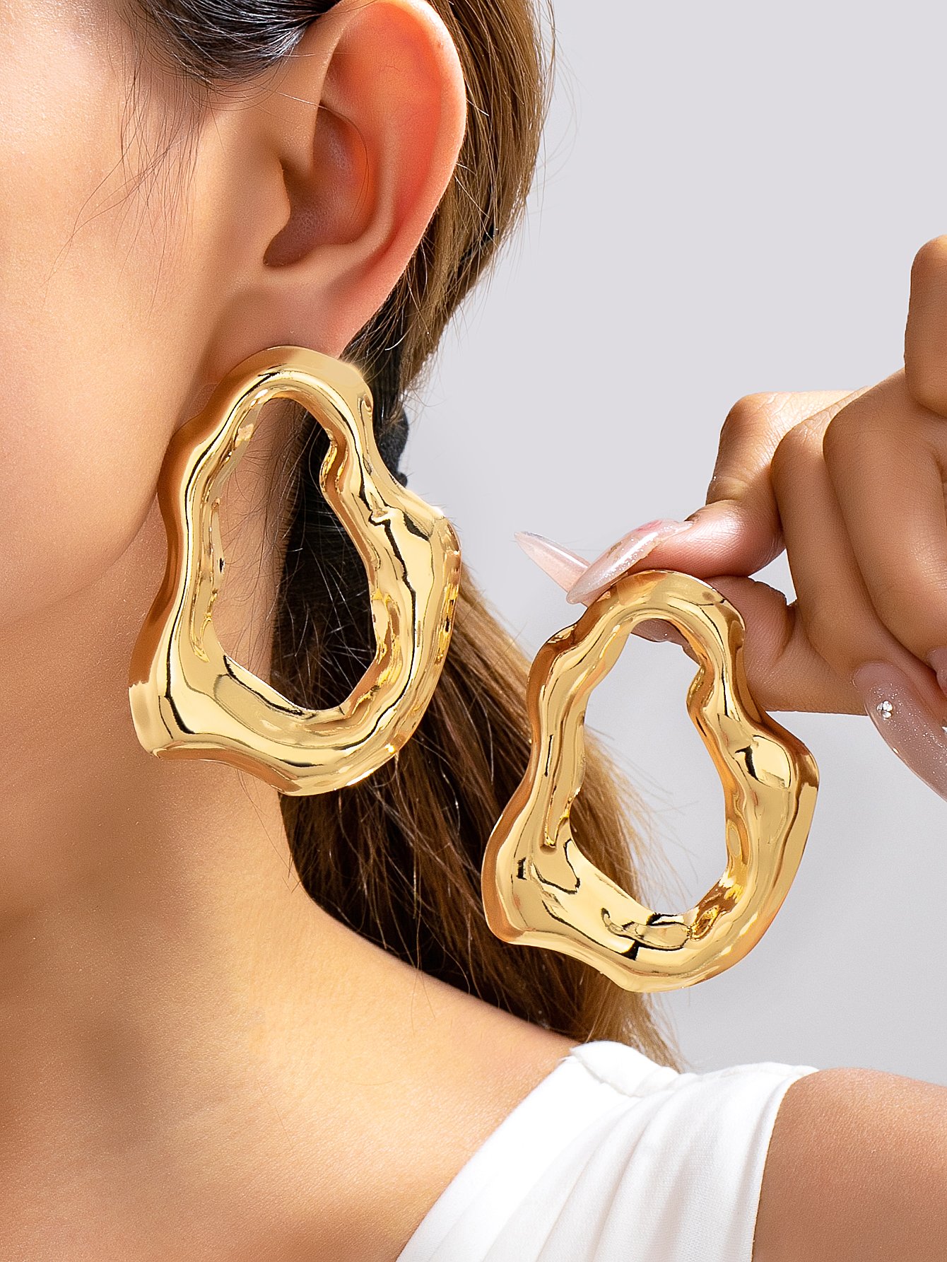 Gold Irregular Hoop Earrings for Women - Casual Statement Jewelry