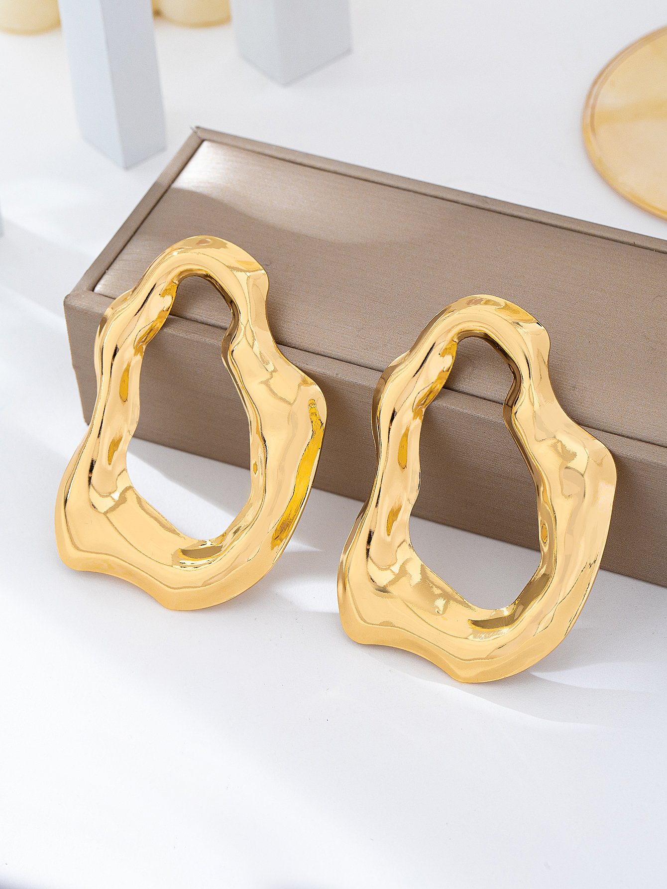 Gold Irregular Hoop Earrings for Women - Casual Statement Jewelry