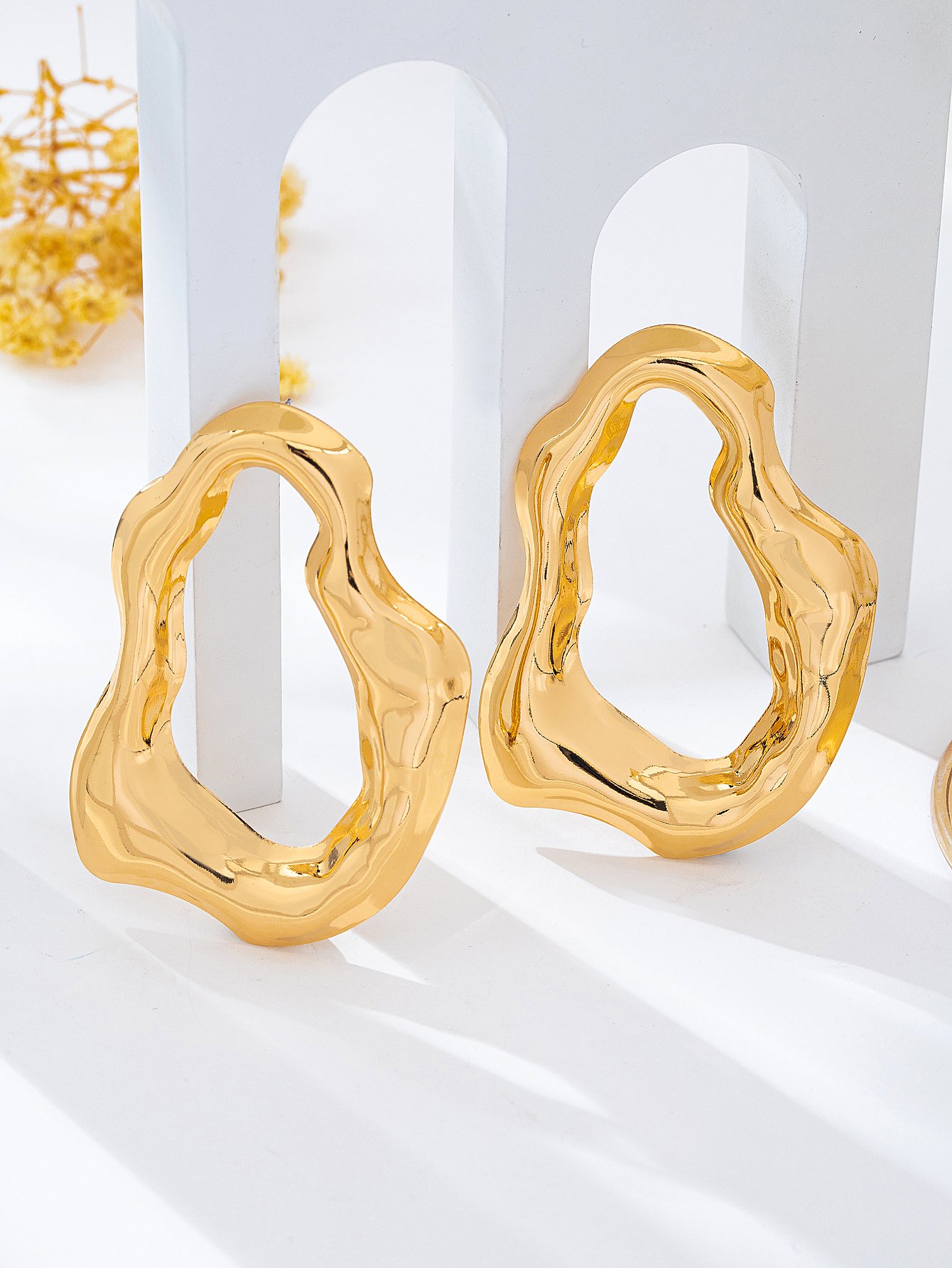 Gold Irregular Hoop Earrings for Women - Casual Statement Jewelry