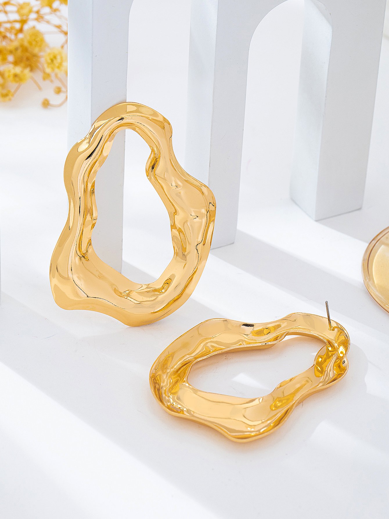Gold Irregular Hoop Earrings for Women - Casual Statement Jewelry