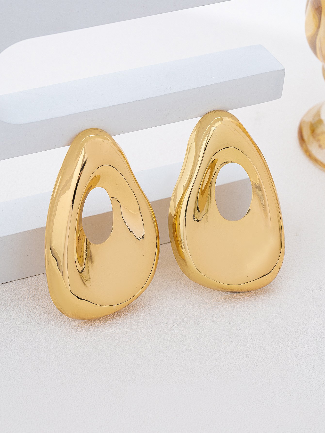Gold Irregular Geometric Stud Earrings for Women - Casual 