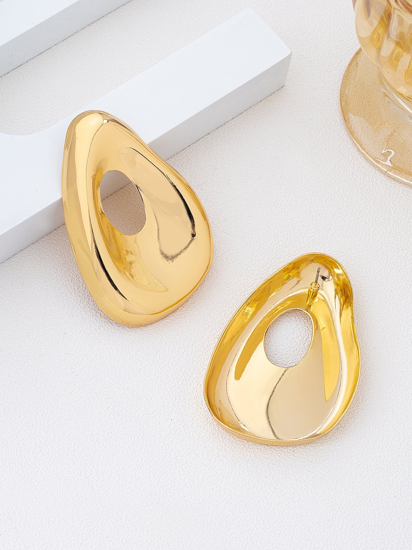 Gold Irregular Geometric Stud Earrings for Women - Casual 