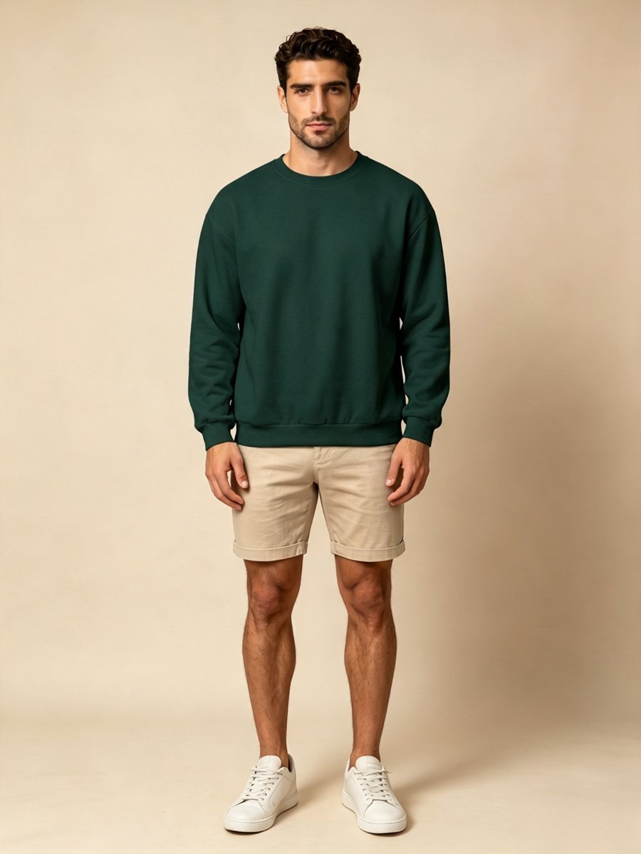 Forest Green Plain Pullover Sweatshirt