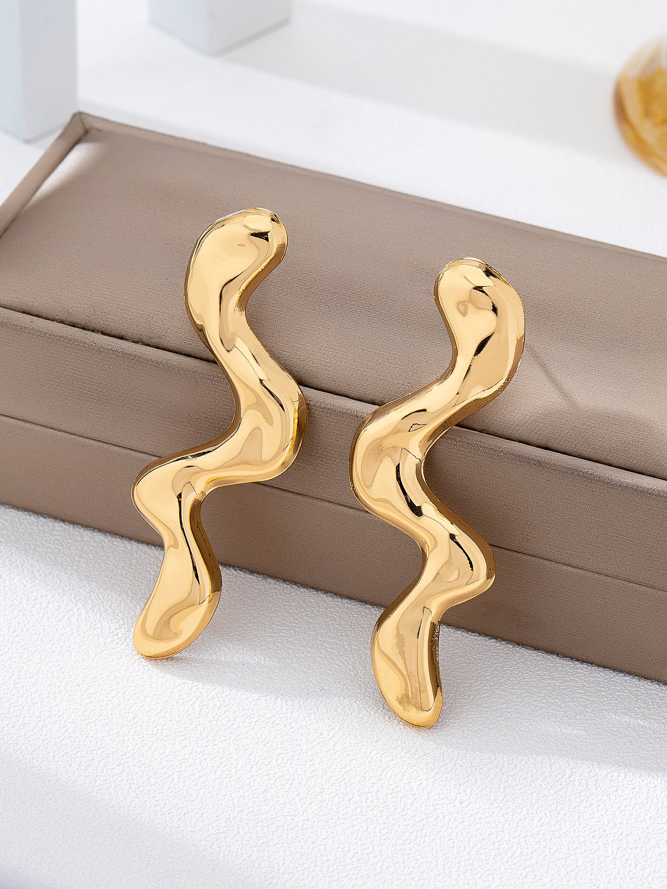 Gold Irregular Wavy Drop Earrings for Women - Casual and 