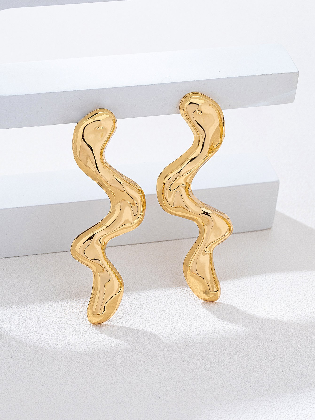 Gold Irregular Wavy Drop Earrings for Women - Casual and 
