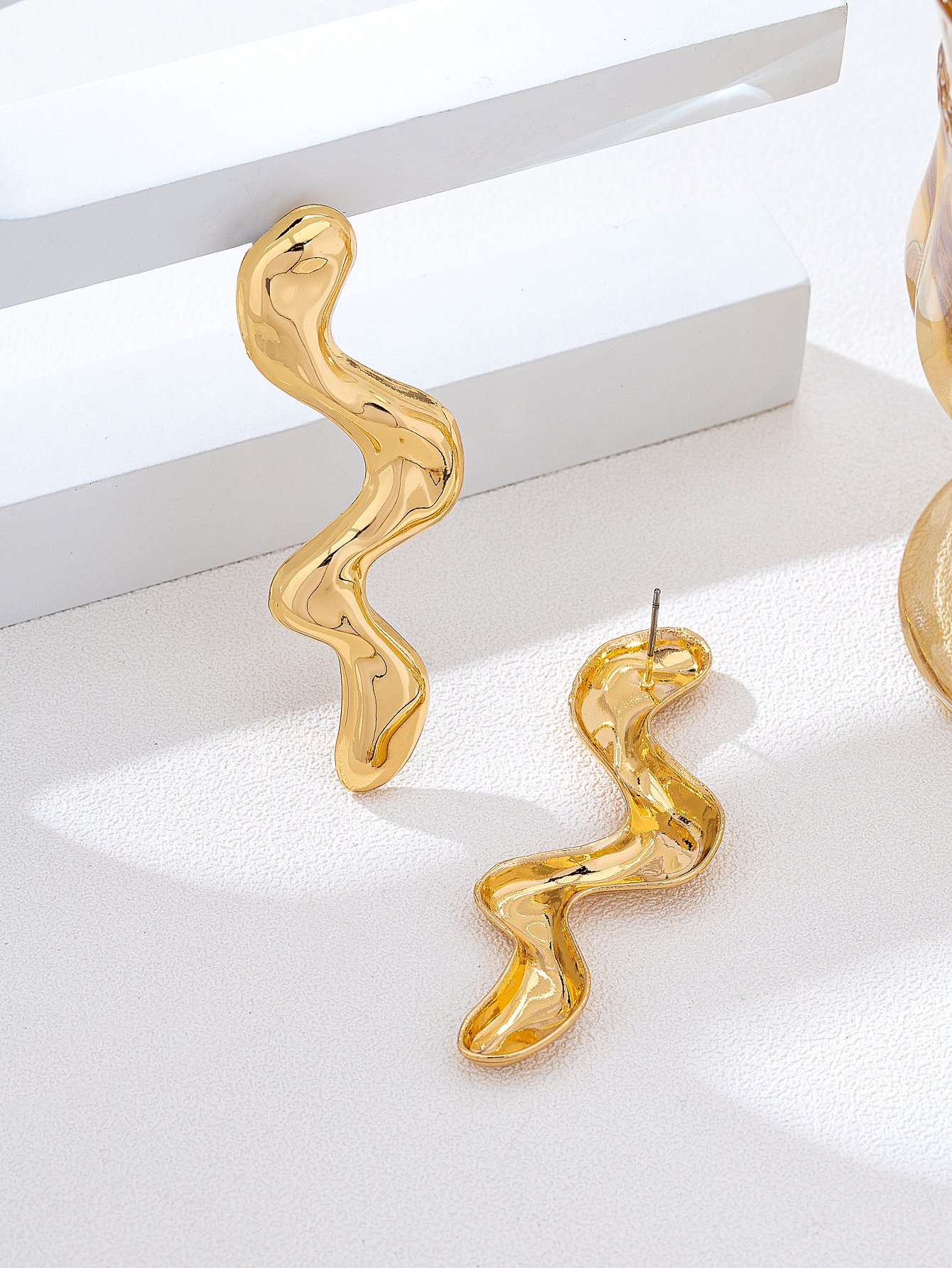 Gold Irregular Wavy Drop Earrings for Women - Casual and 