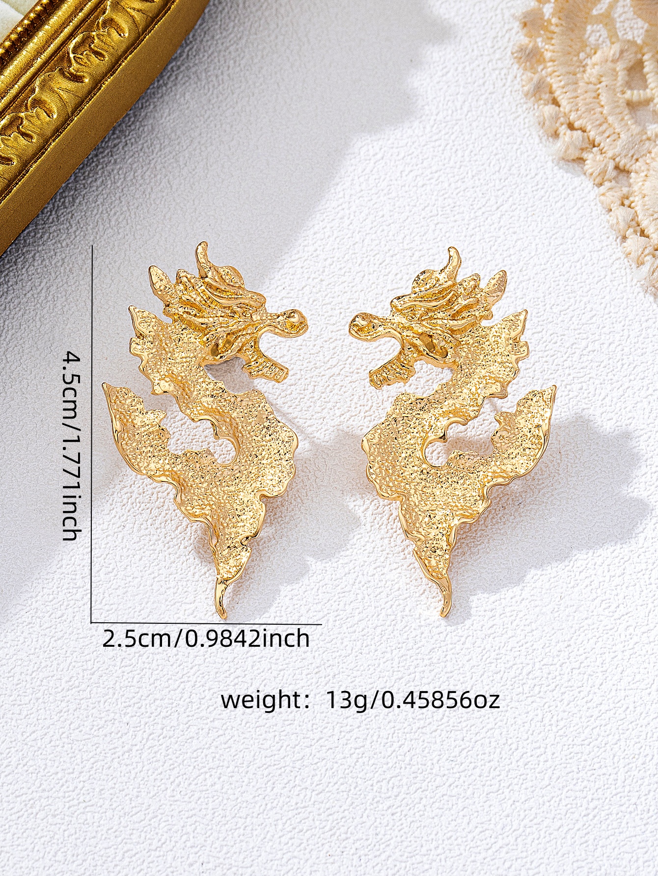 Gold Dragon Design Stud Earrings for Women - Casual and 