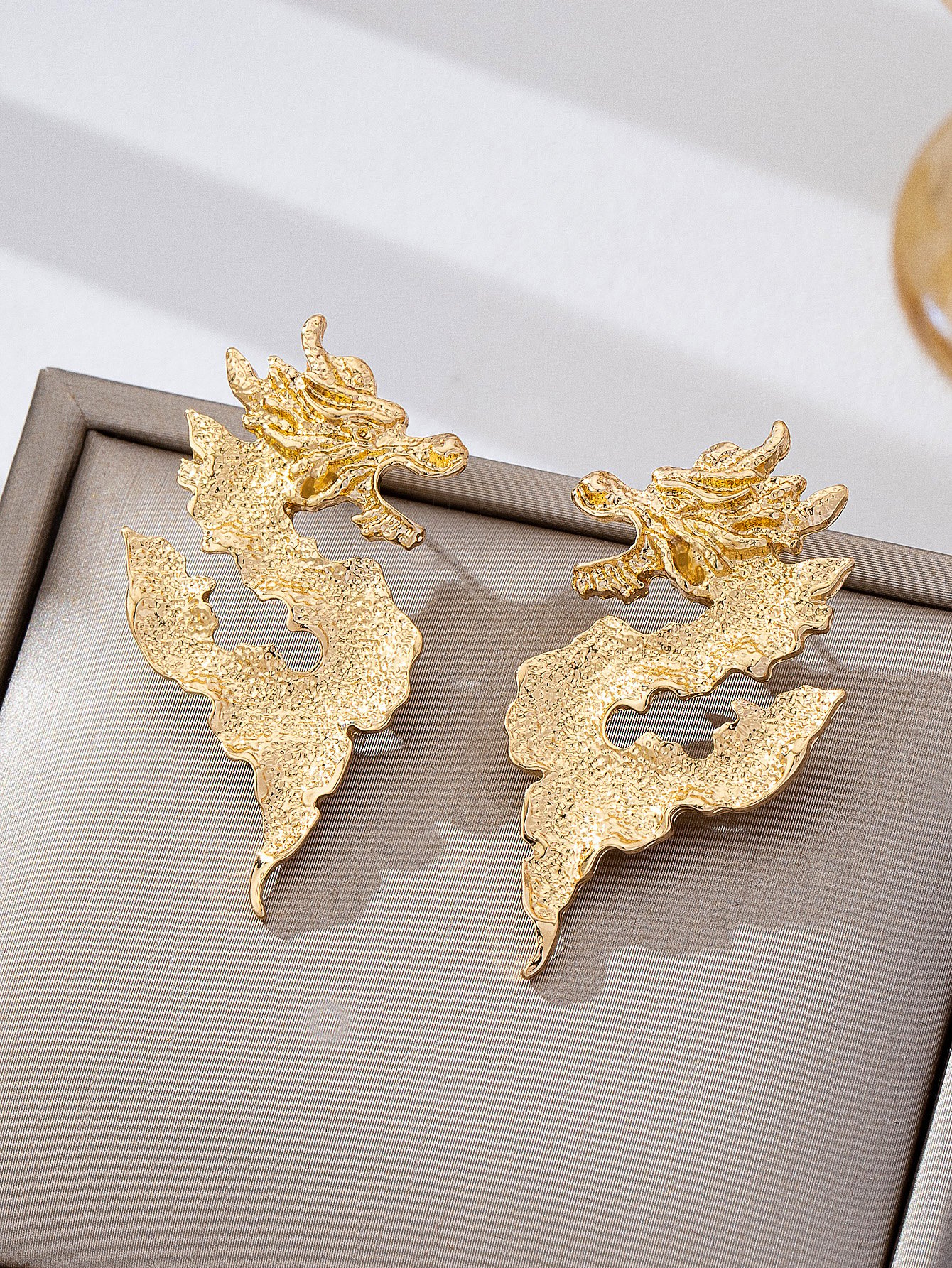 Gold Dragon Design Stud Earrings for Women - Casual and 