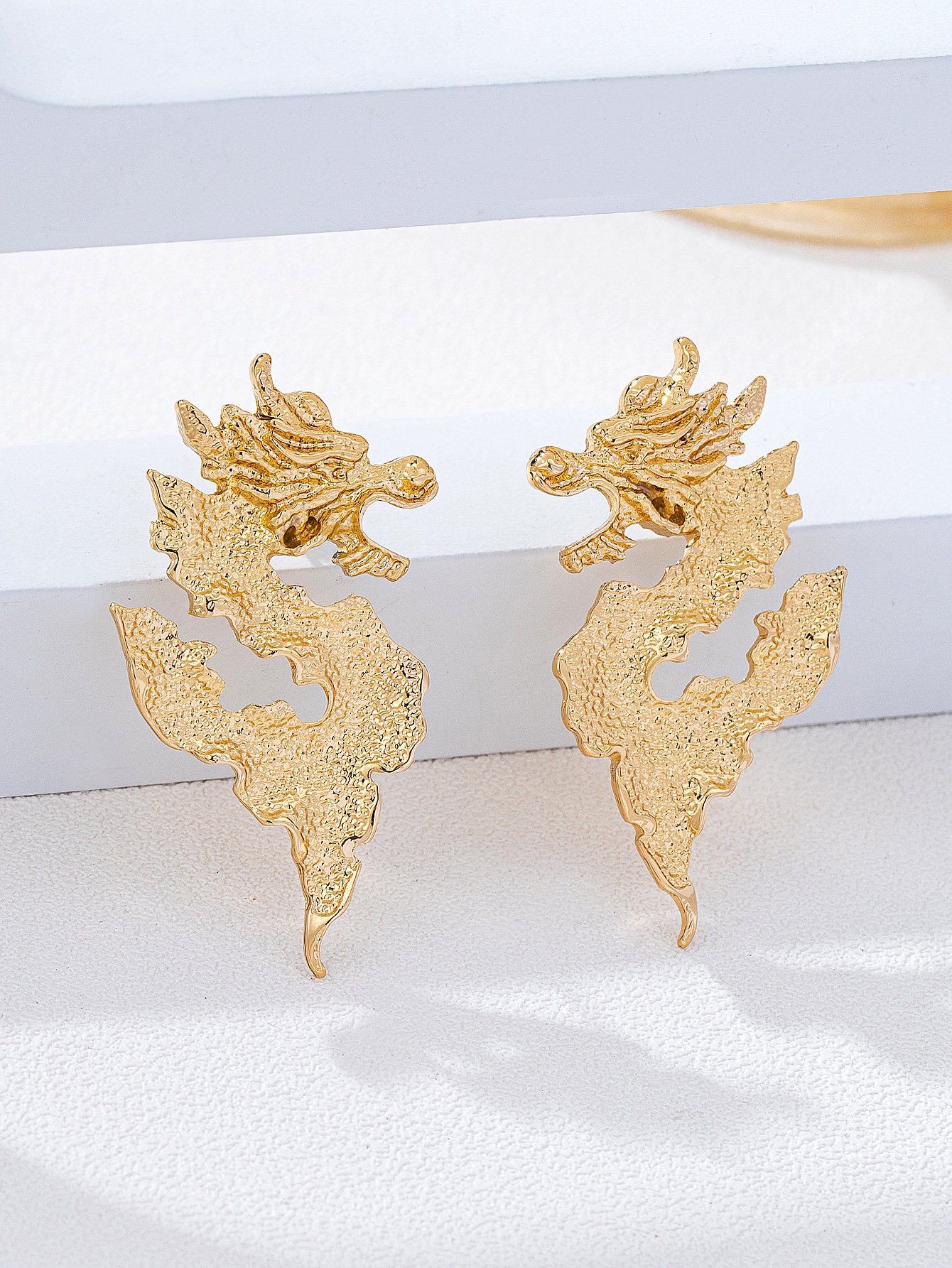 Gold Dragon Design Stud Earrings for Women - Casual and 
