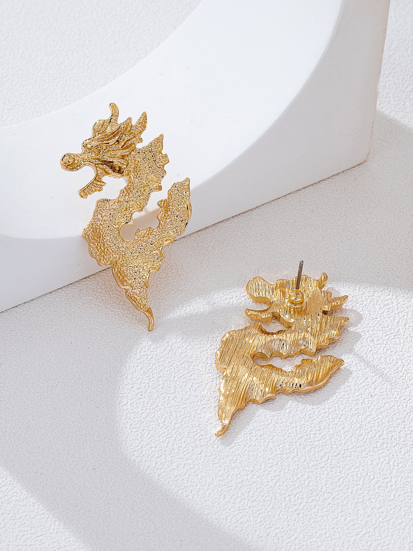Gold Dragon Design Stud Earrings for Women - Casual and 