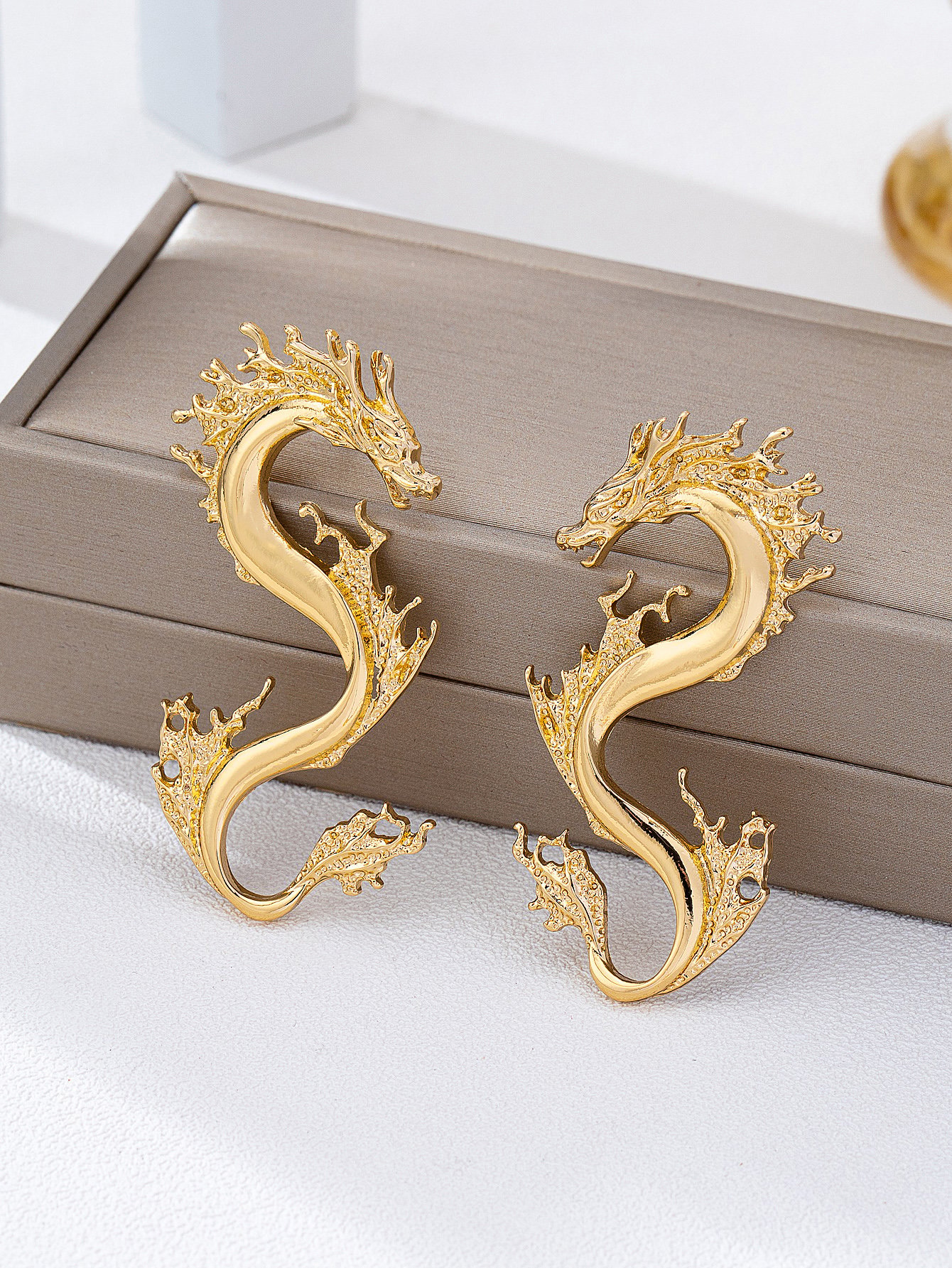 Gold Dragon Statement Earrings for Women - Casual and 
