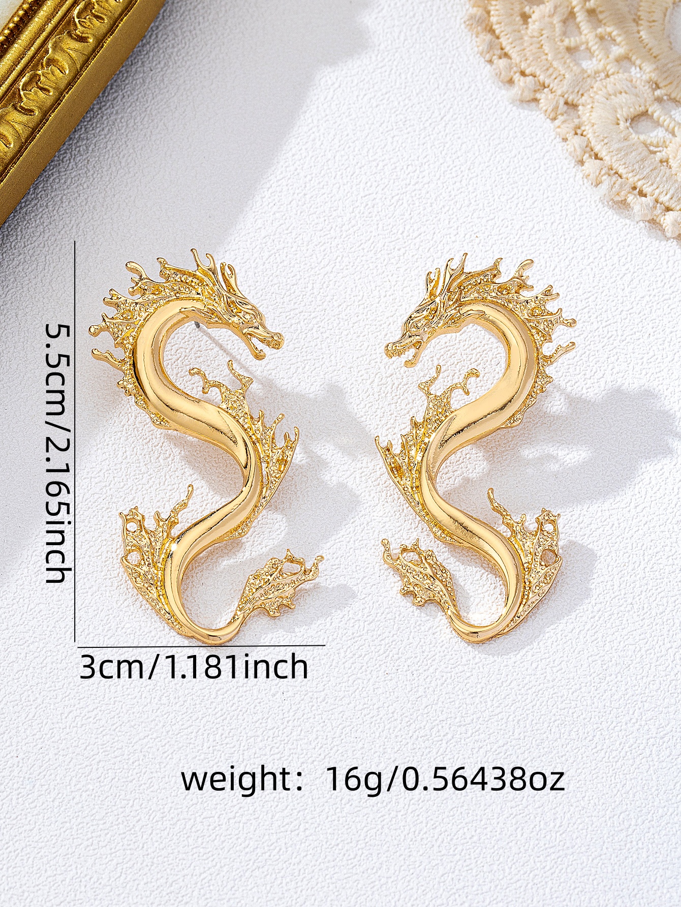 Gold Dragon Statement Earrings for Women - Casual and 