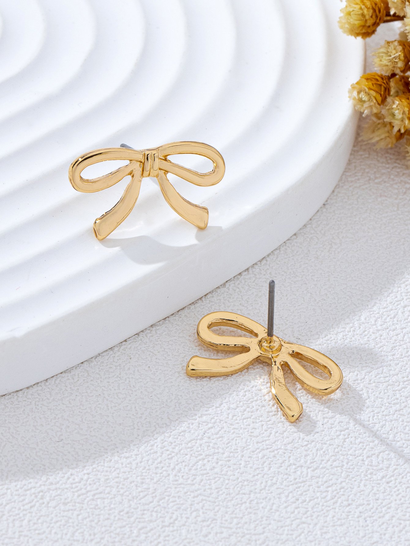 Gold Bow Stud Earrings for Women - Casual  Jewelry