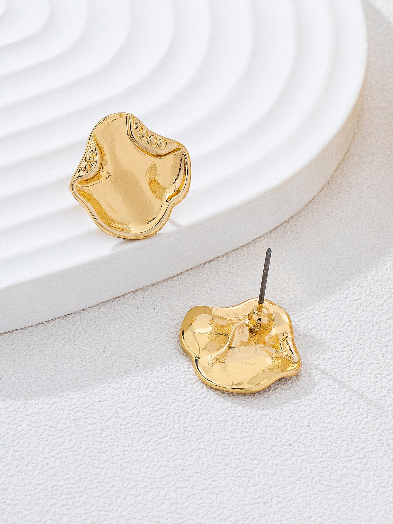Gold Irregular Stud Earrings for Women - Casual  Style