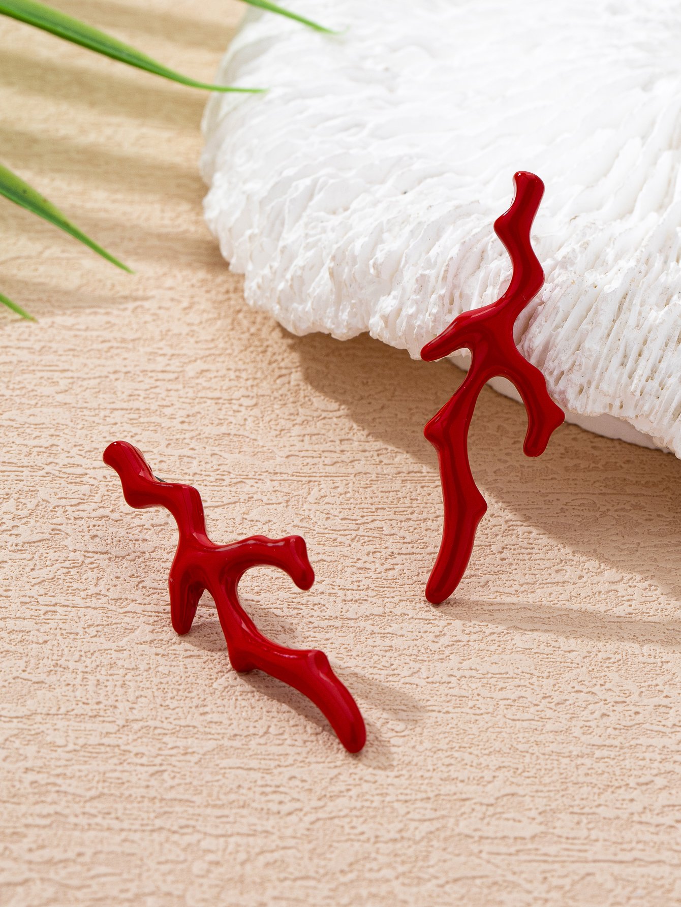 Gold-Plated Coral Branch Stud Earrings for Women - Casual 