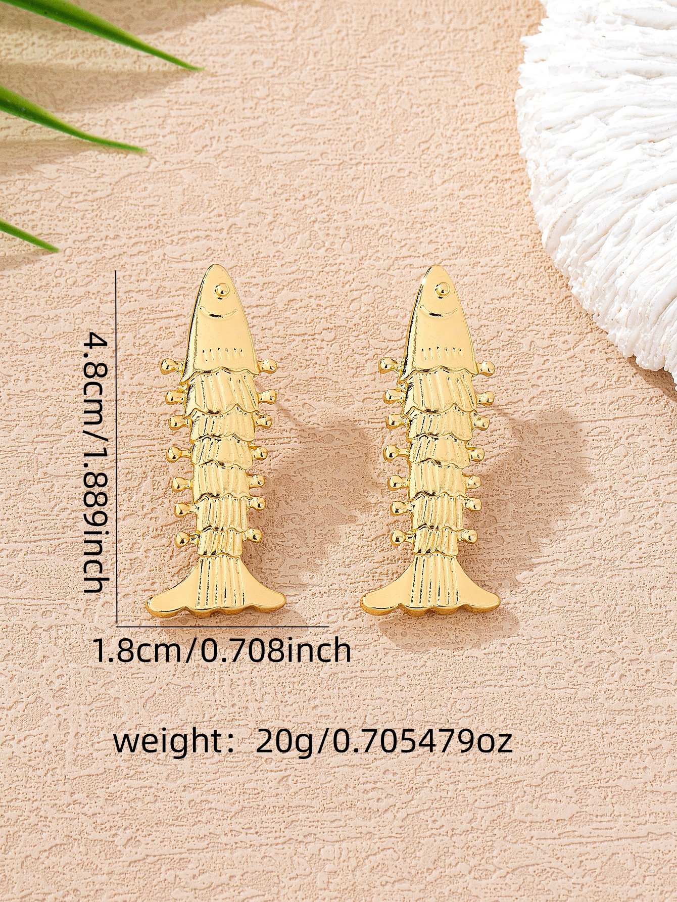 Gold Fishbone Stud Earrings for Women - Casual and Unique Design